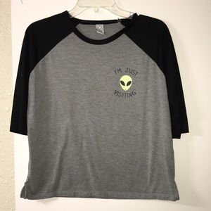 Gray & Black baseball tee w/ alien